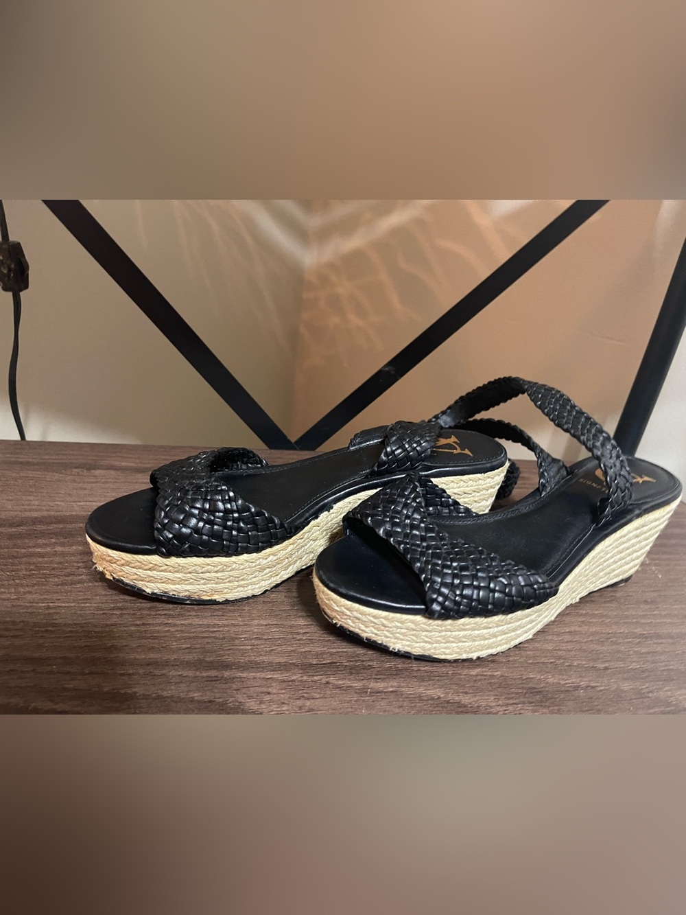 Vaneli Black Woven Espadrille Wedge Sandals